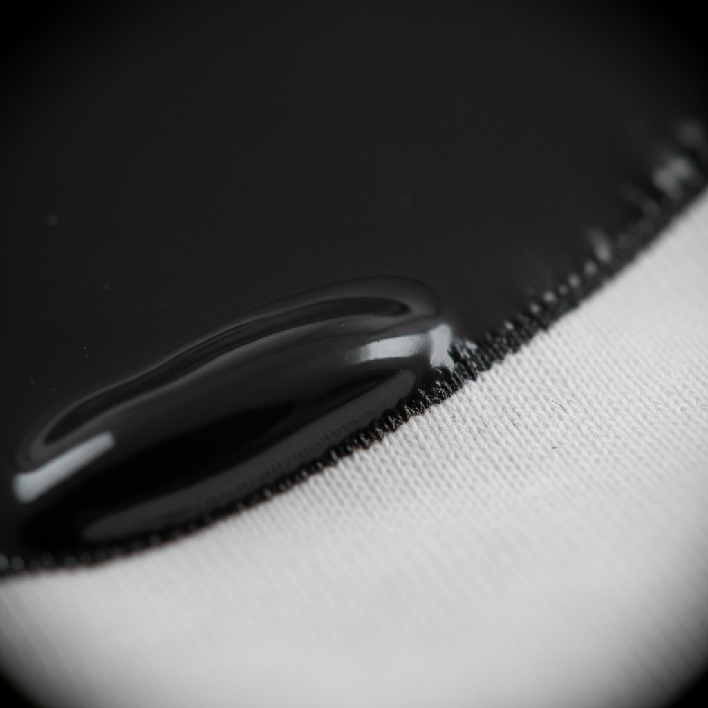Macro close-up of cured plastisol ink surface on cotton weave